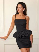 Women's Solid Color Elegant Ruffled Strap Fitted Cocktail Dress